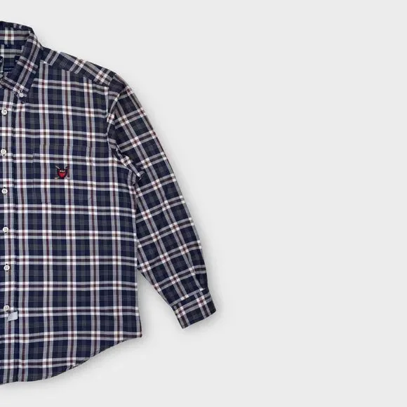 VINTAGE Ralph Lauren Shirt Mens Large Polo Golf Crest Logo Check Navy Red Preppy - Picture 5 of 15